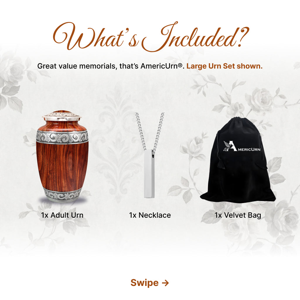 Printed Wood & Silver Hand-Engraved Cremation Urn