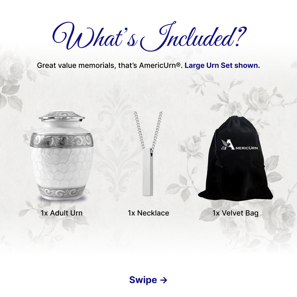 White Patch & Silver Hand-Engraved Cremation Urn