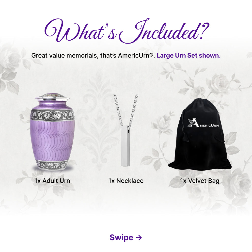 Purple Patch & Silver Engraved Cremation Urn