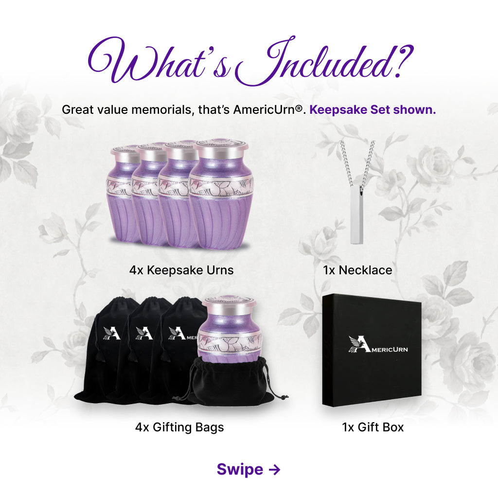 Purple Patch & Silver Engraved Cremation Urn