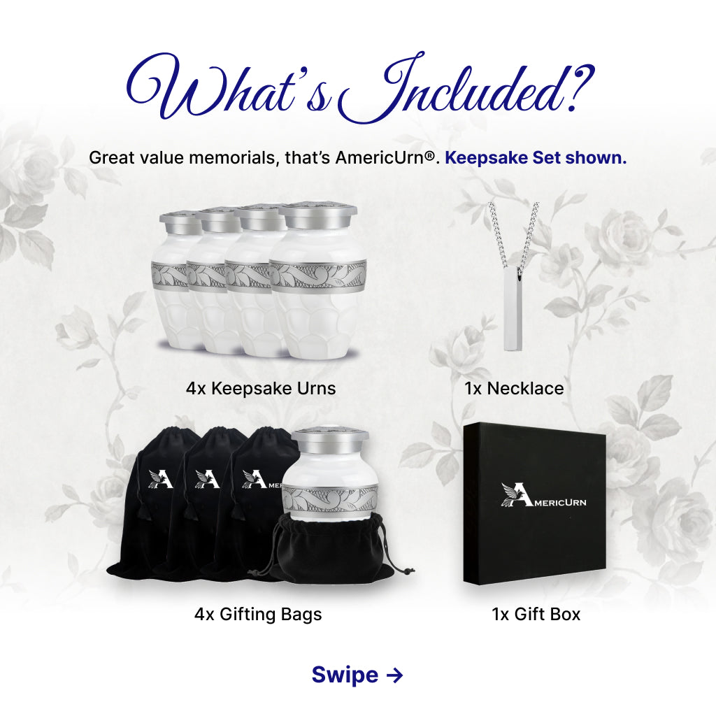 White Patch & Silver Hand-Engraved Cremation Urn