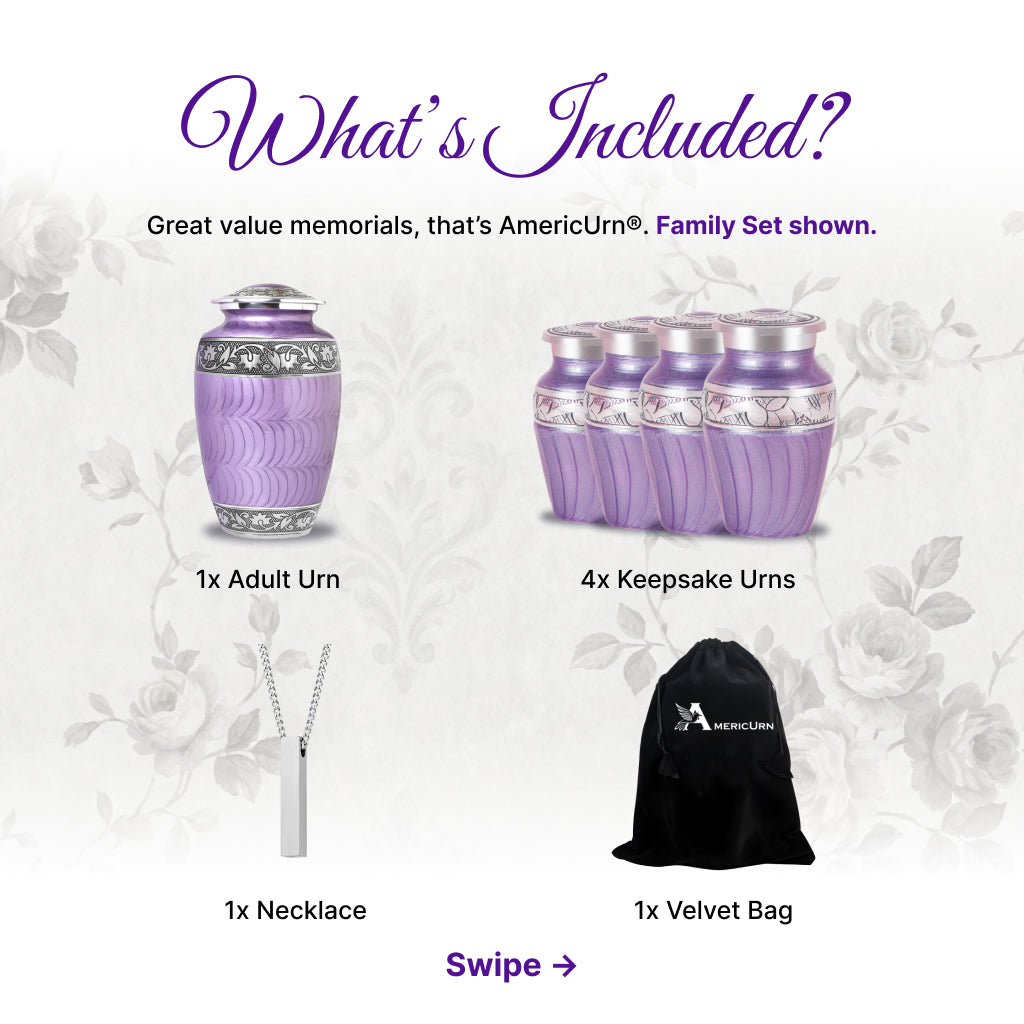 Purple Patch & Silver Engraved Cremation Urn