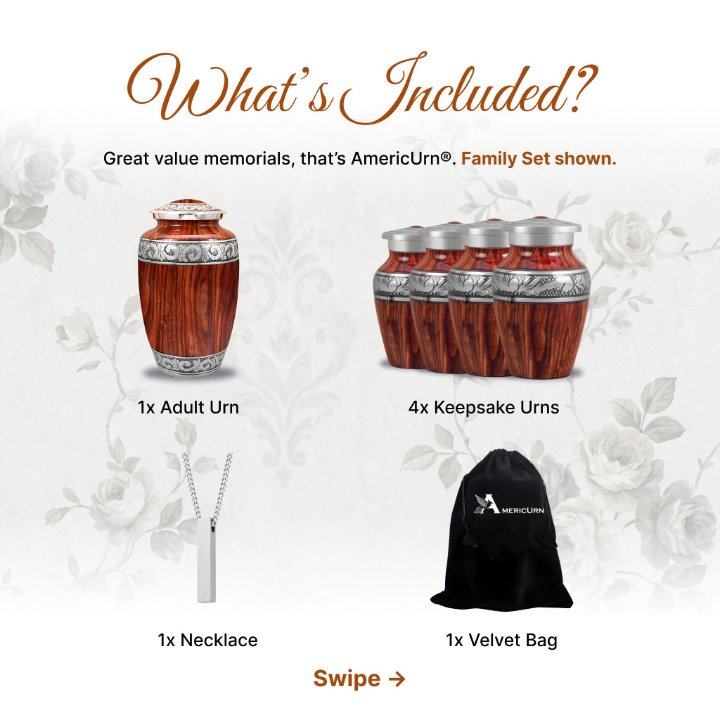 Printed Wood & Silver Hand-Engraved Cremation Urn