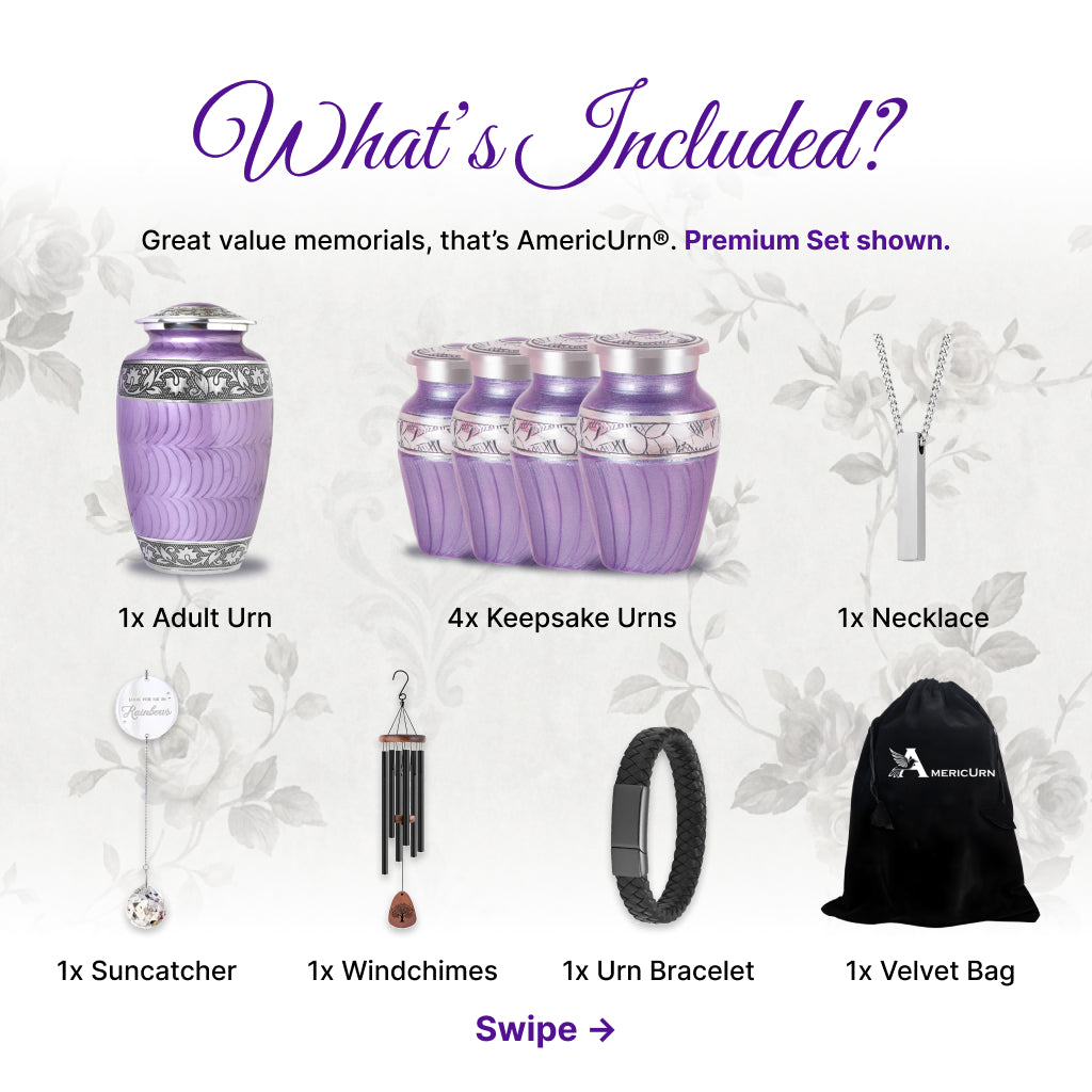 Purple Patch & Silver Engraved Cremation Urn