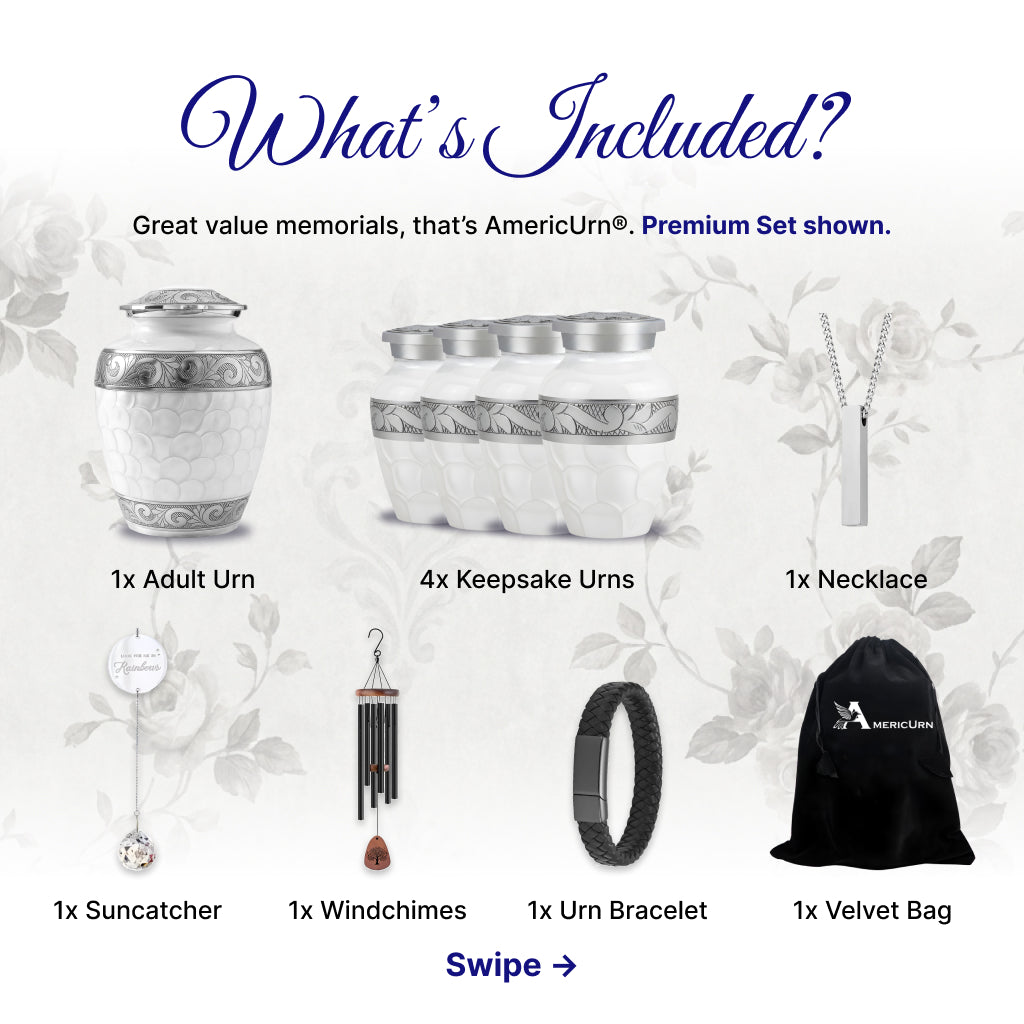 White Patch & Silver Hand-Engraved Cremation Urn