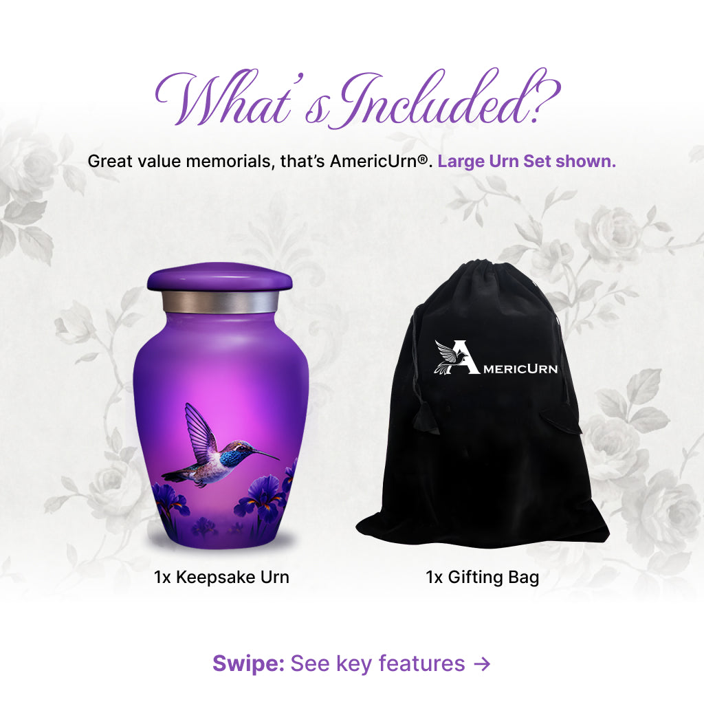 Purple Hummingbird Image Cremation Urn