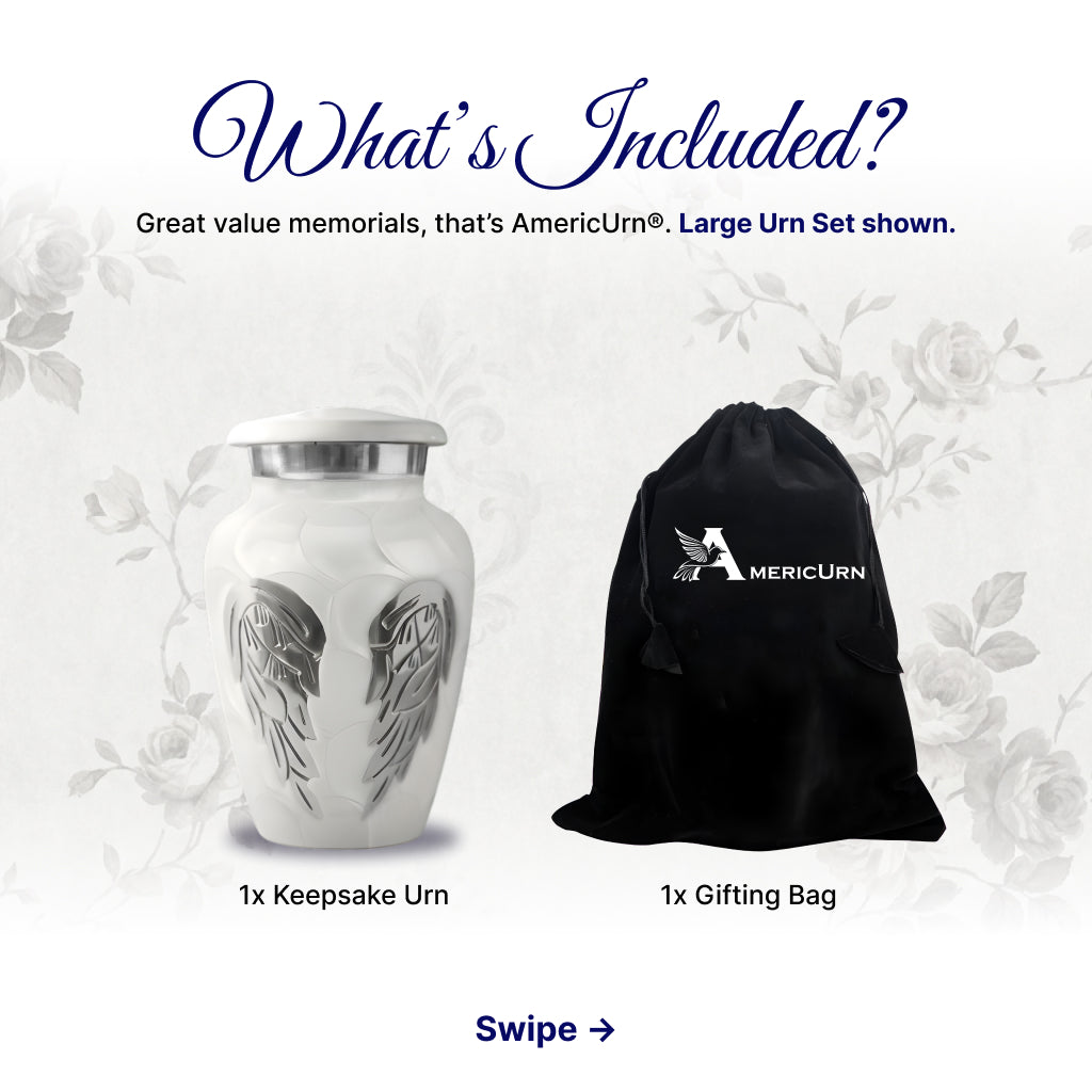 White Patch & Silver Hand-Engraved Cremation Urn