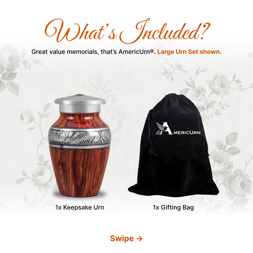 Printed Wood & Silver Hand-Engraved Cremation Urn