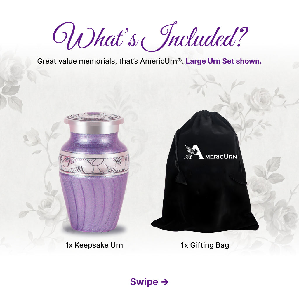 Purple Patch & Silver Engraved Cremation Urn