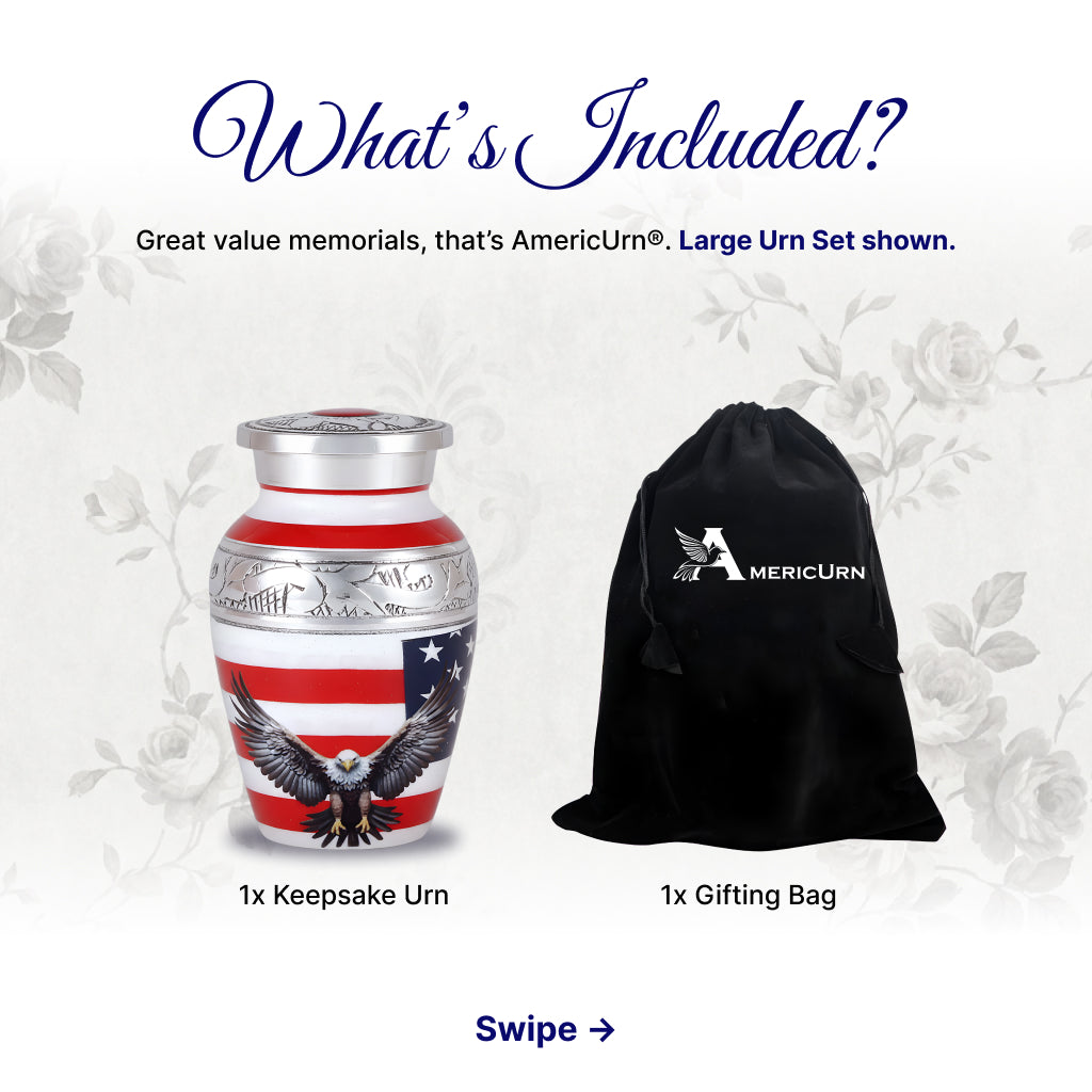 American Flag & Silver Engraved Cremation Urn