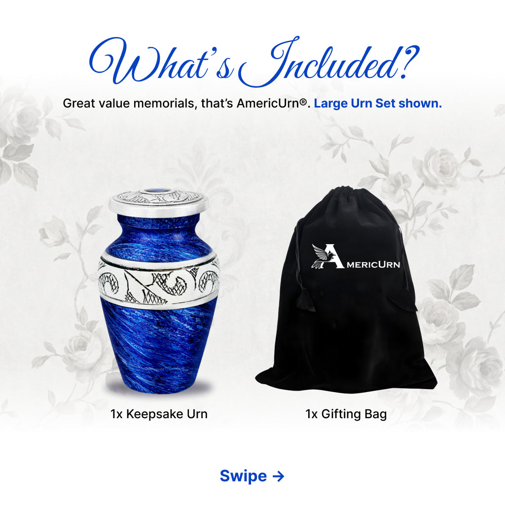 Eternal Blue & Silver Hand-Engraved Cremation Urn