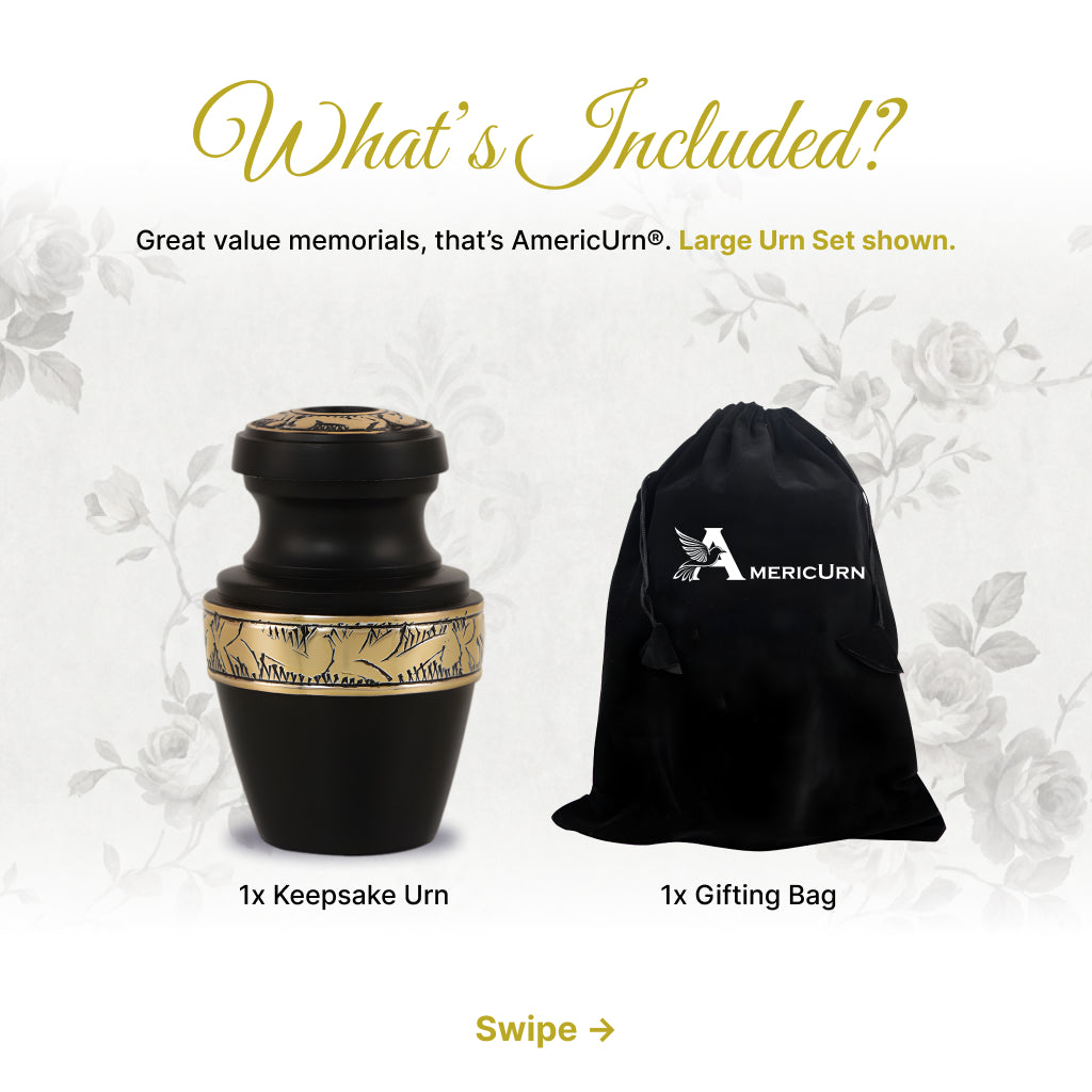 Black & Gold Engraved Grecian Cremation Urn
