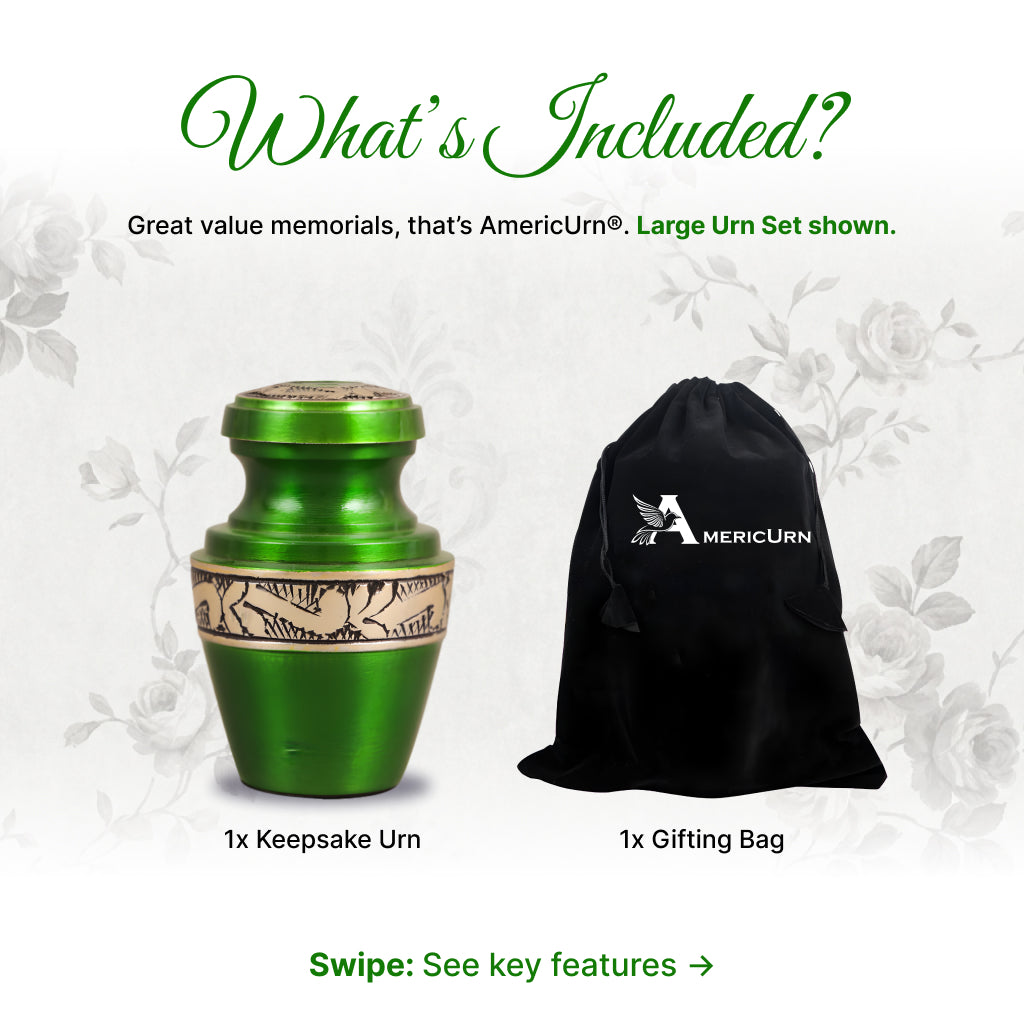Green & Gold Engraved Grecian Cremation Urn