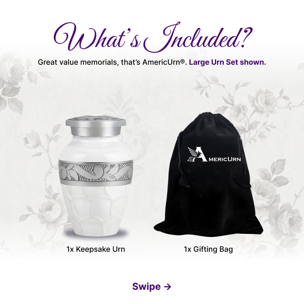 White Patch & Silver Hand-Engraved Cremation Urn