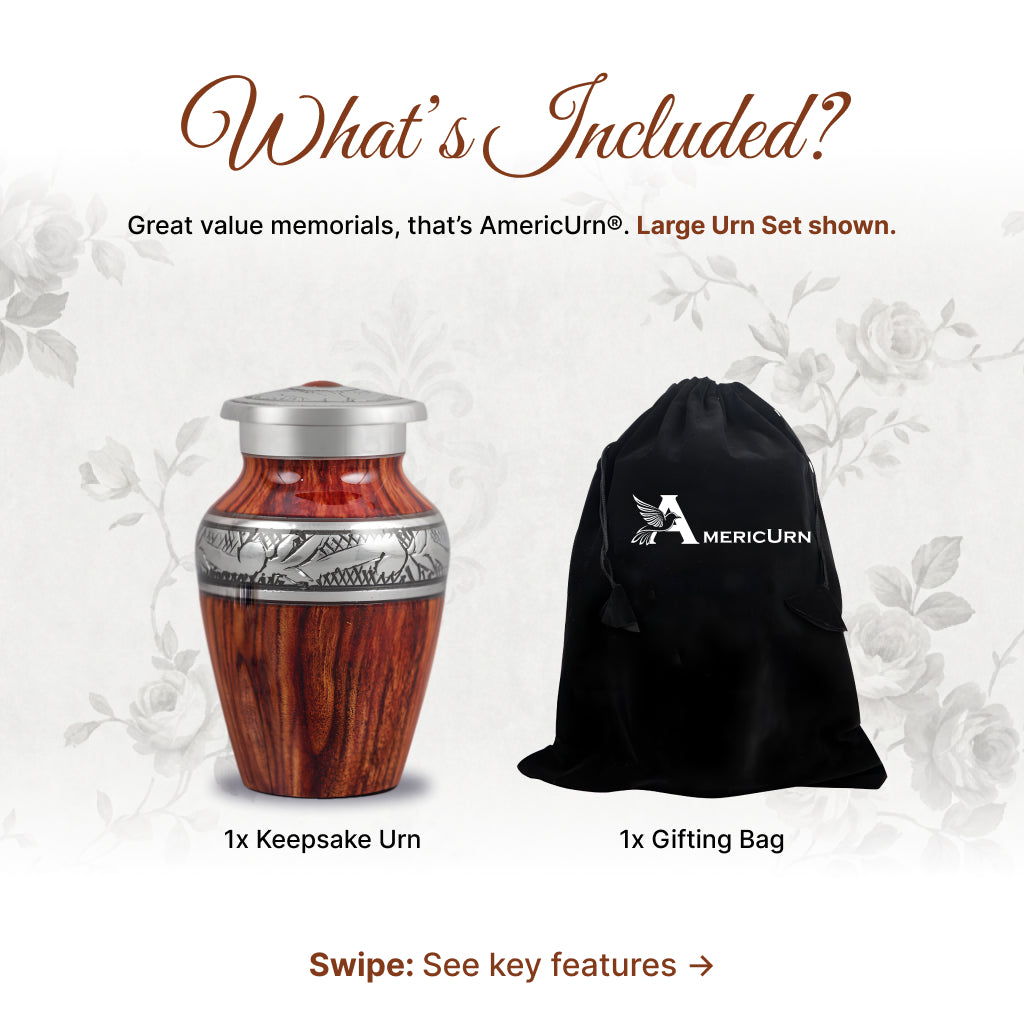 Printed Wood & Silver Hand-Engraved Cremation Urn