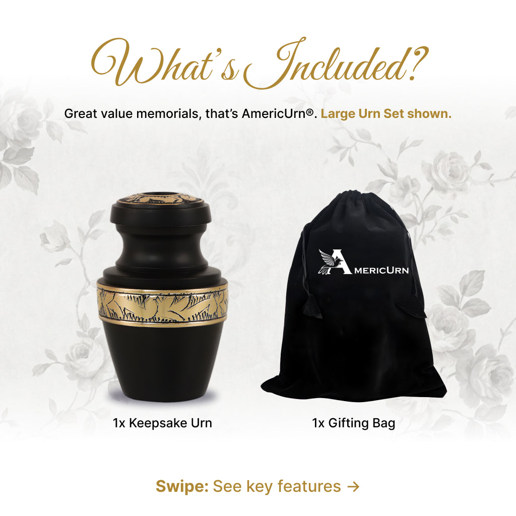 Black & Gold Engraved Grecian Cremation Urn