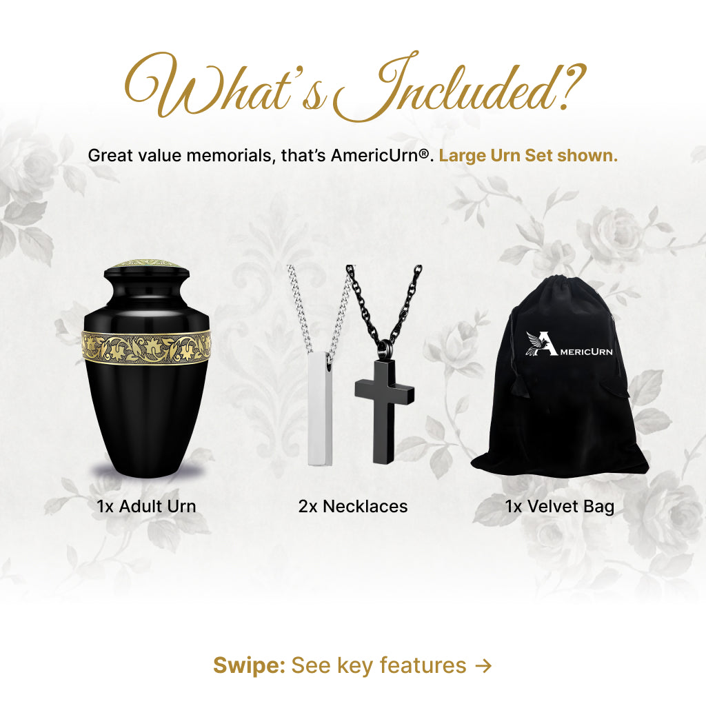 Black & Gold Engraved Grecian Cremation Urn