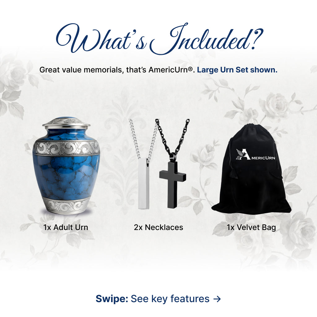 Blue Patch & Silver Engraved Cremation Urn