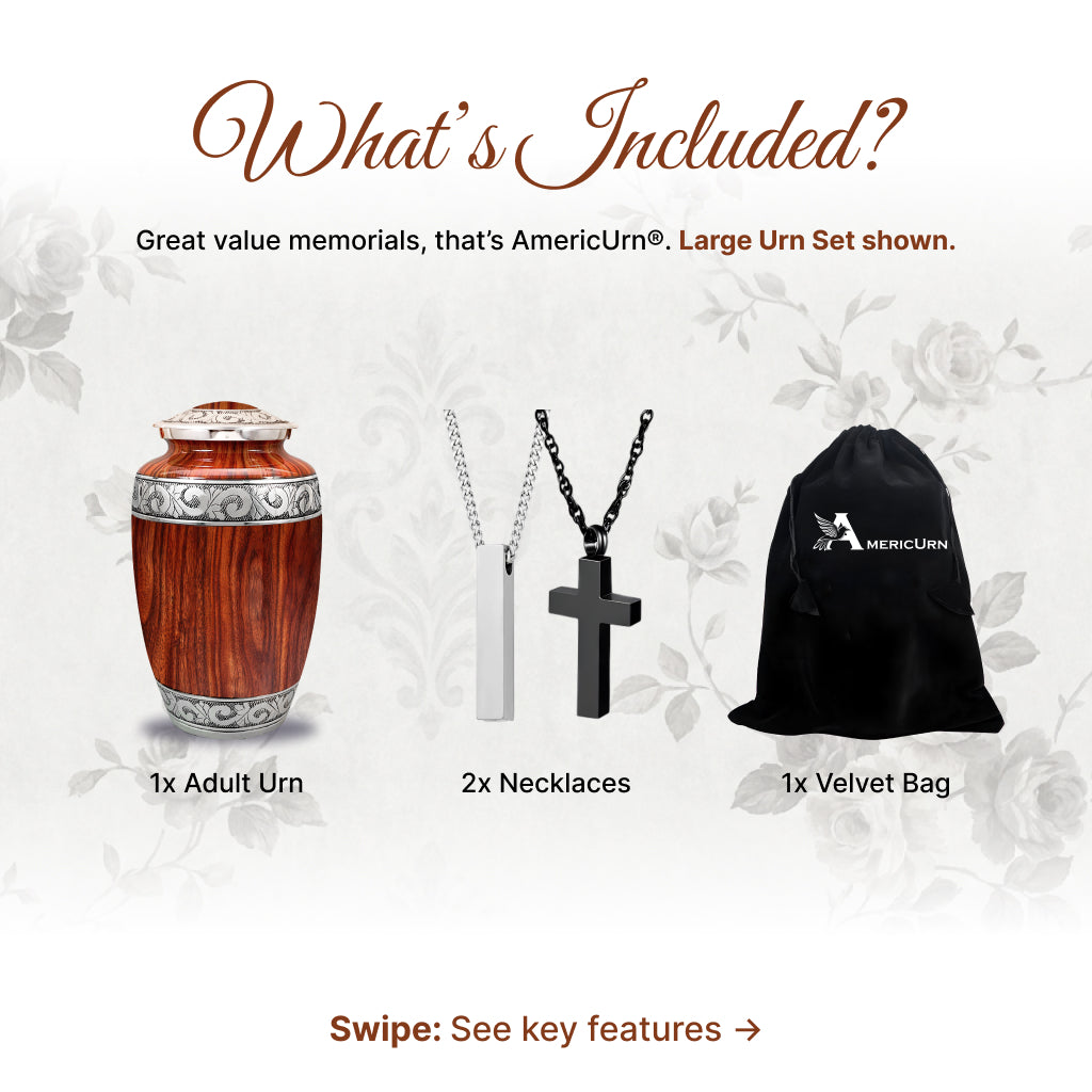 Printed Wood & Silver Hand-Engraved Cremation Urn