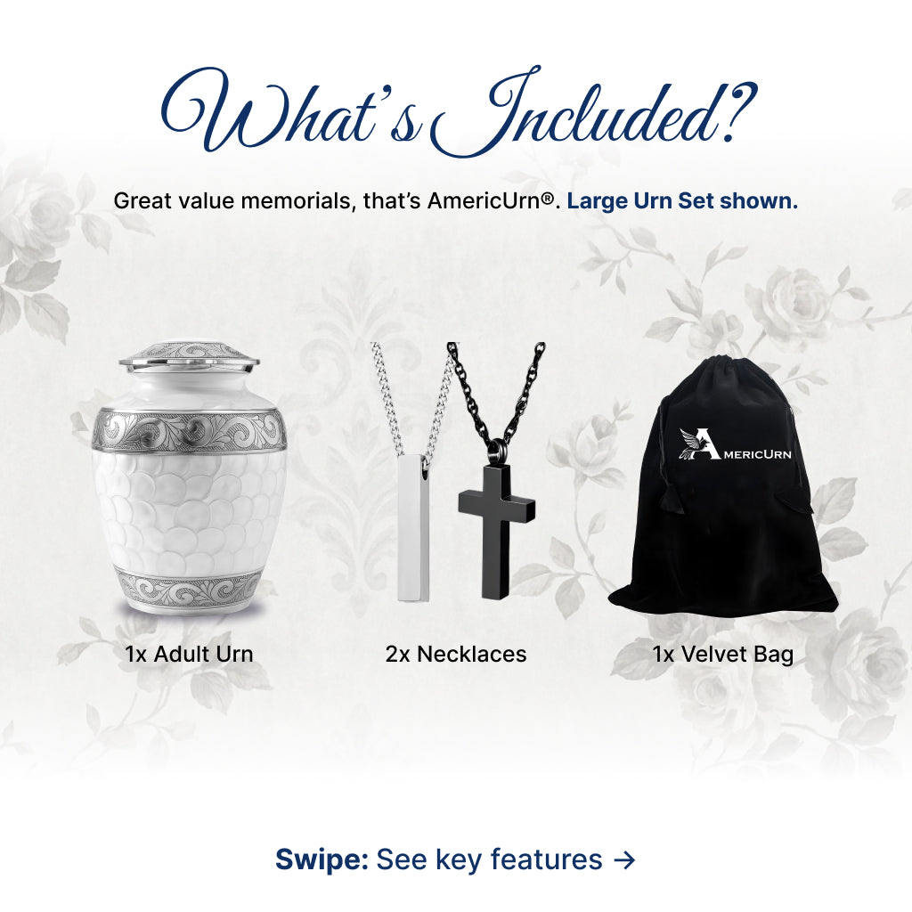 White Patch & Silver Hand-Engraved Cremation Urn