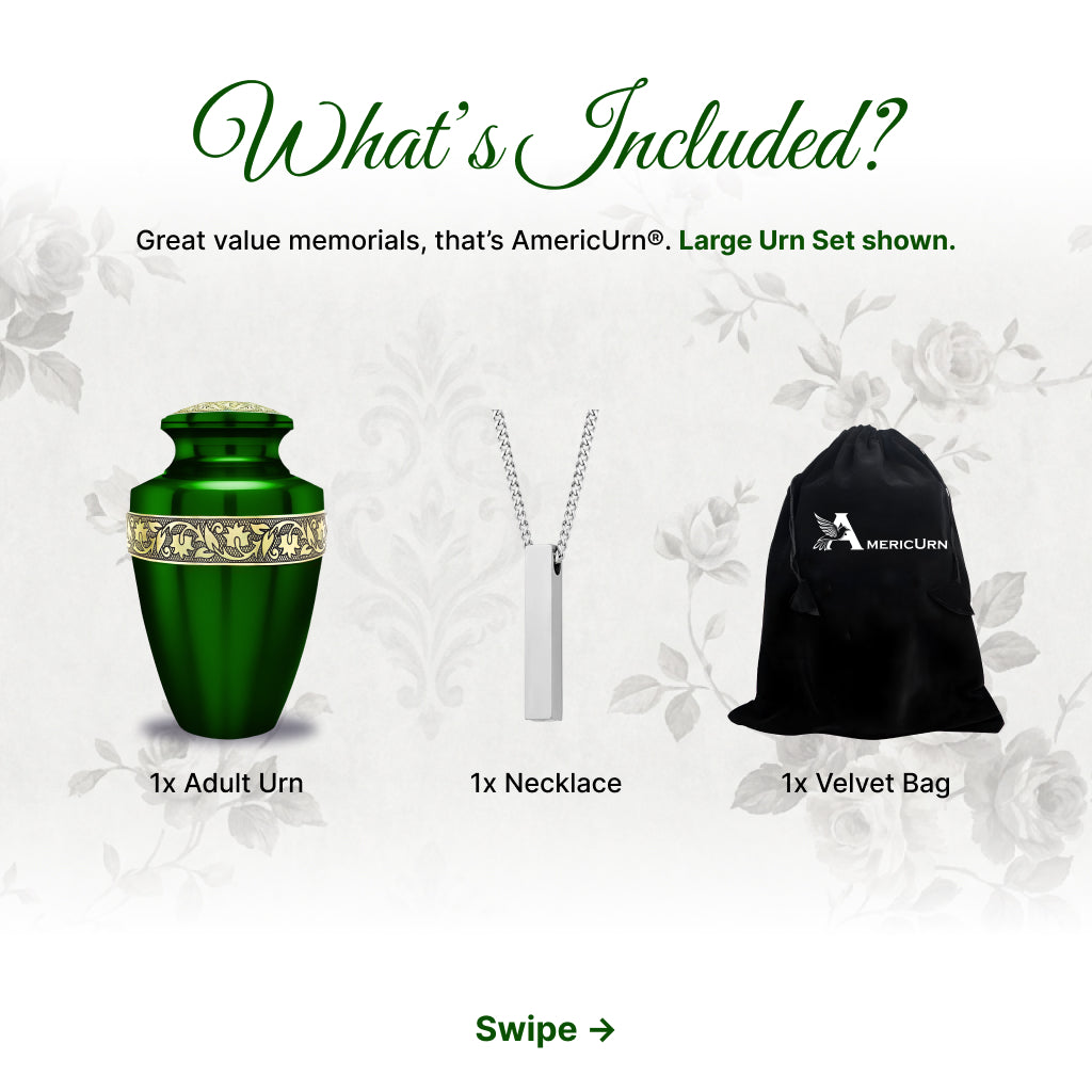 Green & Gold Engraved Grecian Cremation Urn