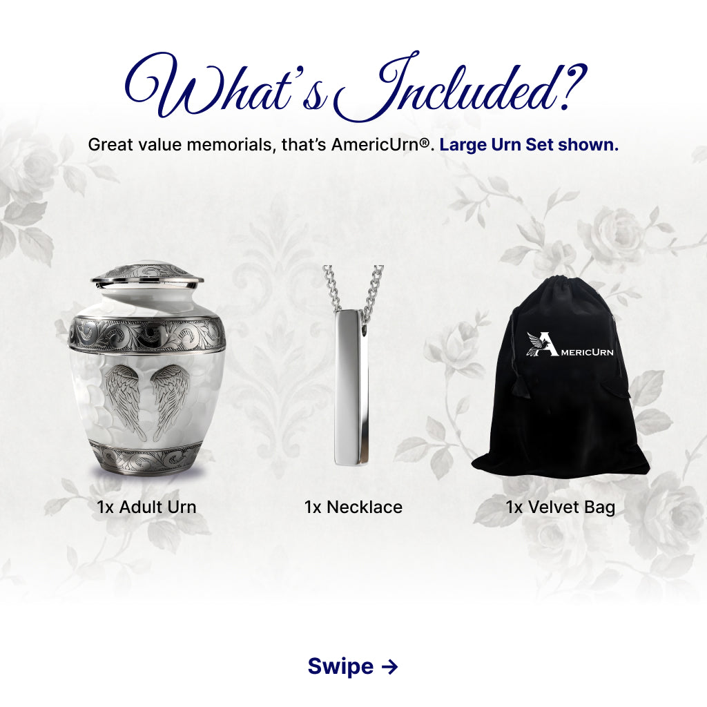 White Patch & Silver Hand-Engraved Cremation Urn