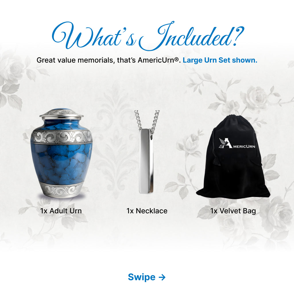 Blue Patch & Silver Engraved Cremation Urn