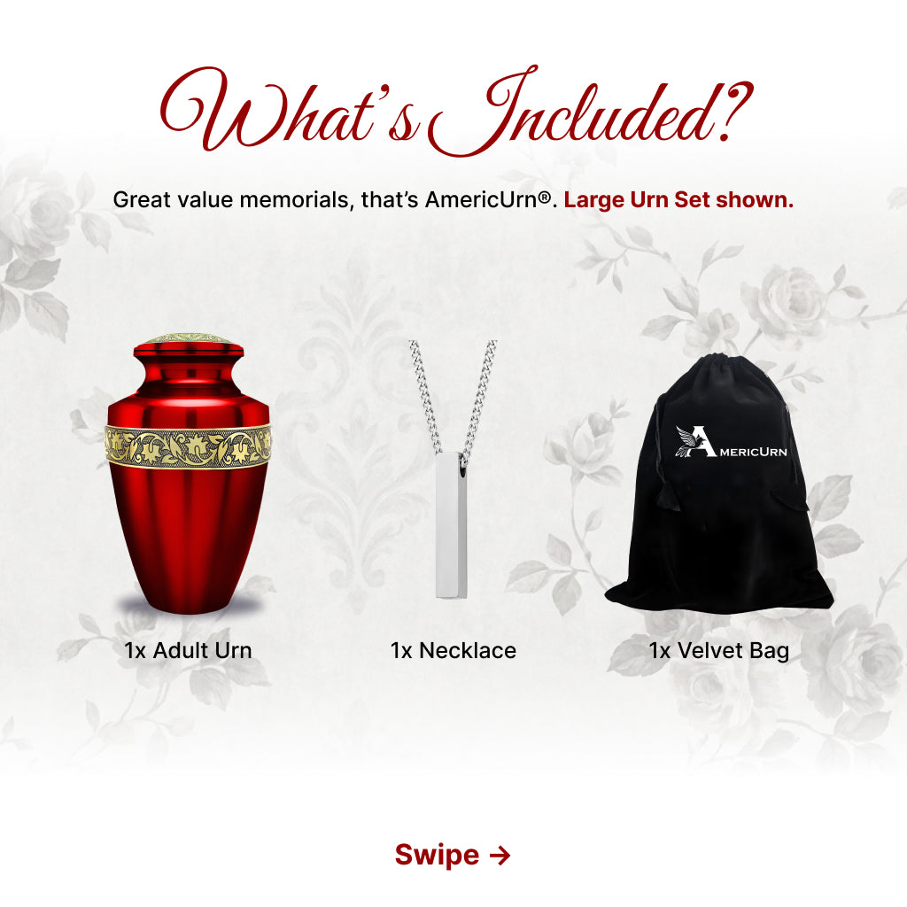 Red & Gold Engraved Grecian Cremation Urn