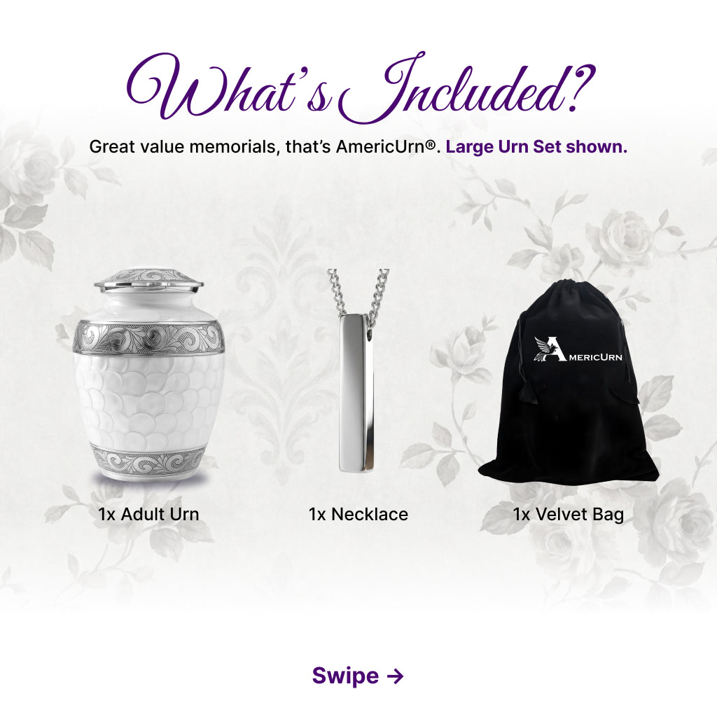 White Patch & Silver Hand-Engraved Cremation Urn