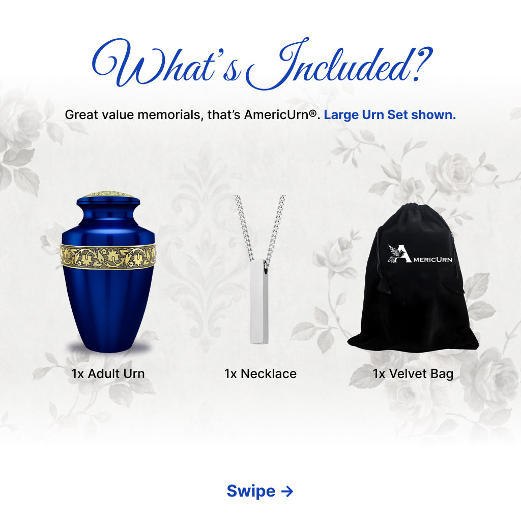 Blue & Gold Engraved Grecian Cremation Urn