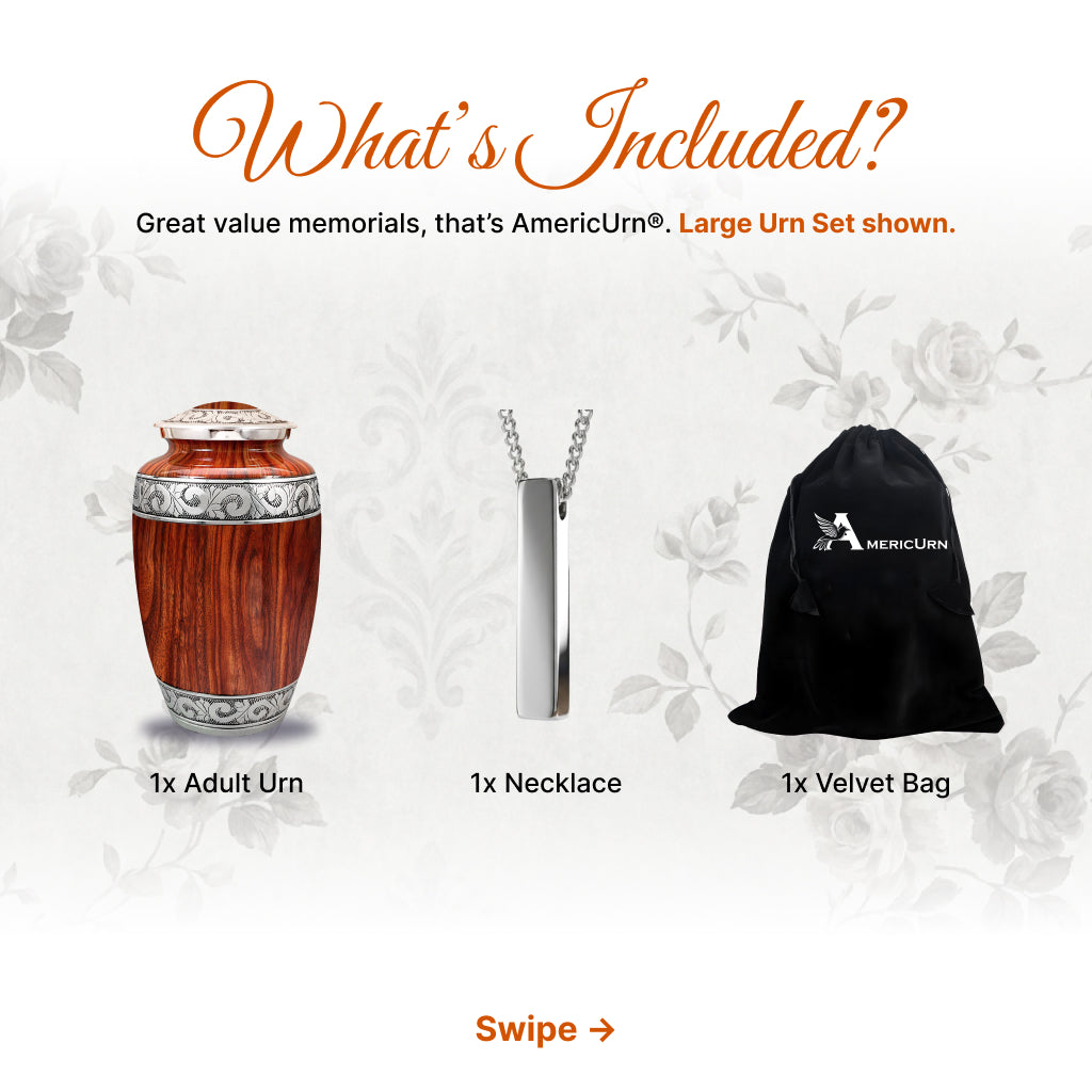 Printed Wood & Silver Hand-Engraved Cremation Urn
