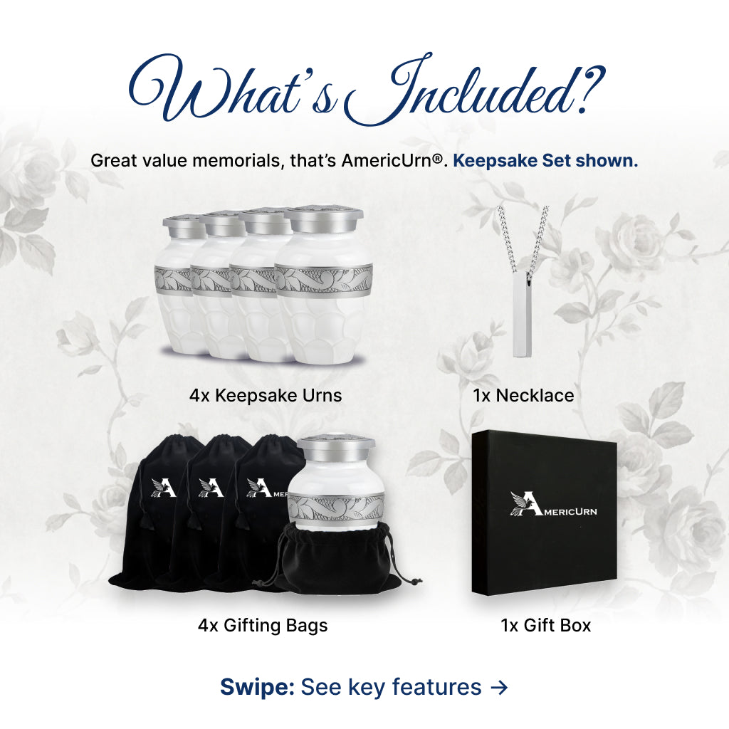 White Patch & Silver Hand-Engraved Cremation Urn