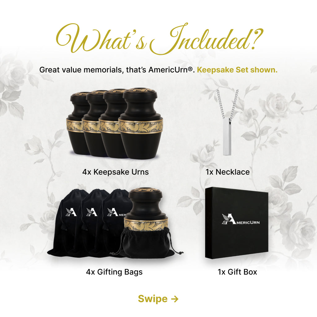 Black & Gold Engraved Grecian Cremation Urn