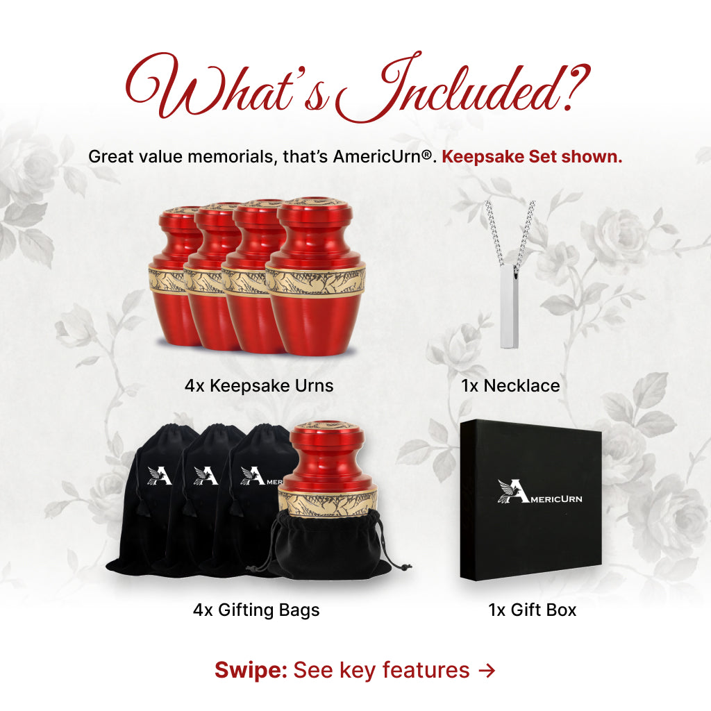 Red & Gold Engraved Grecian Cremation Urn