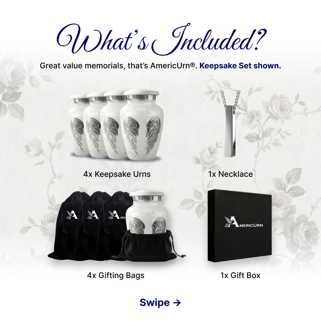 White Patch & Silver Hand-Engraved Cremation Urn
