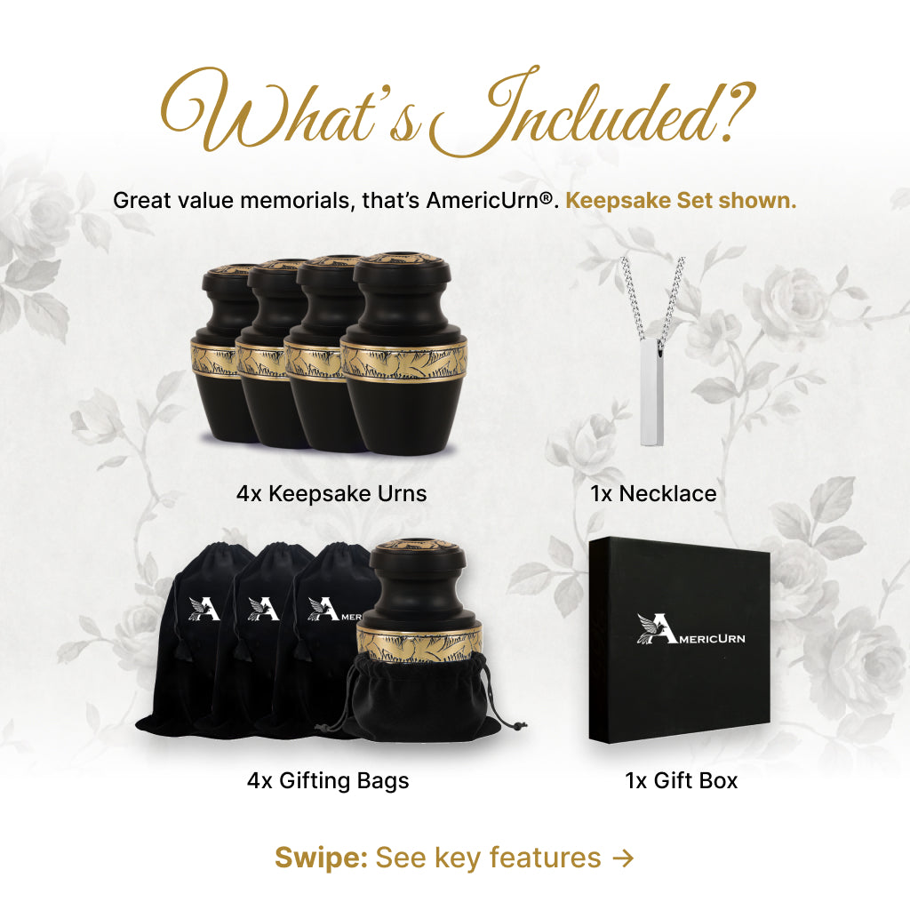 Black & Gold Engraved Grecian Cremation Urn