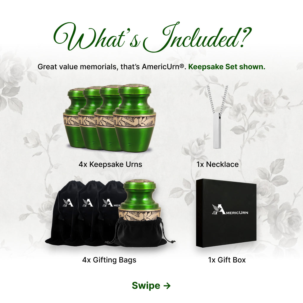 Green & Gold Engraved Grecian Cremation Urn