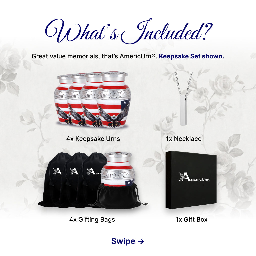 American Flag & Silver Engraved Cremation Urn