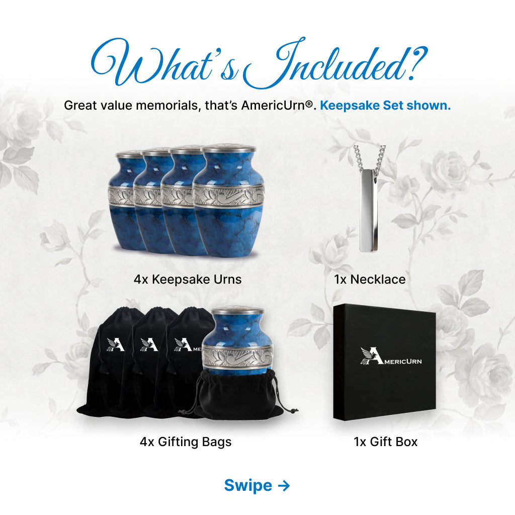 Blue Patch & Silver Engraved Cremation Urn