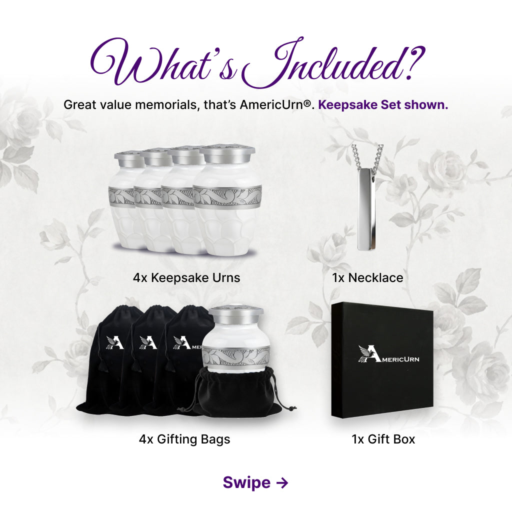 White Patch & Silver Hand-Engraved Cremation Urn