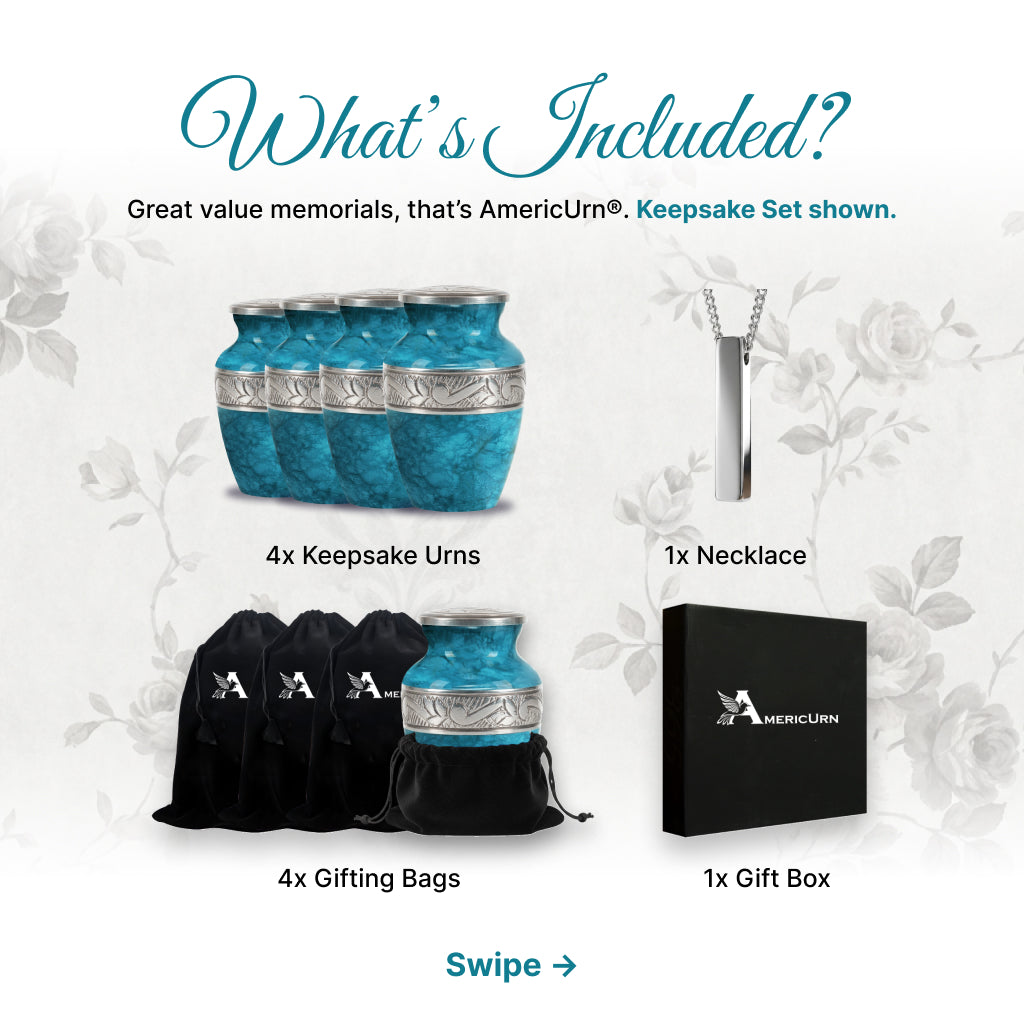 Blue Teal Marble & Silver Hand-Engraved Cremation Urn