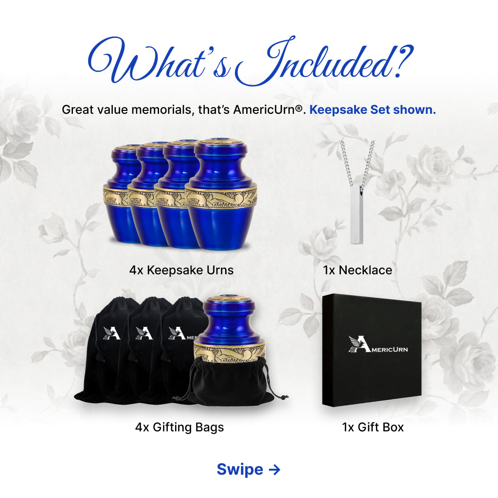 Blue & Gold Engraved Grecian Cremation Urn