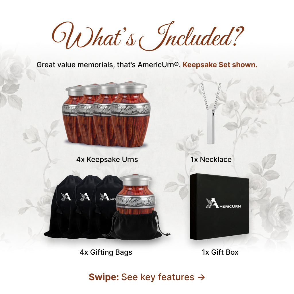 Printed Wood & Silver Hand-Engraved Cremation Urn