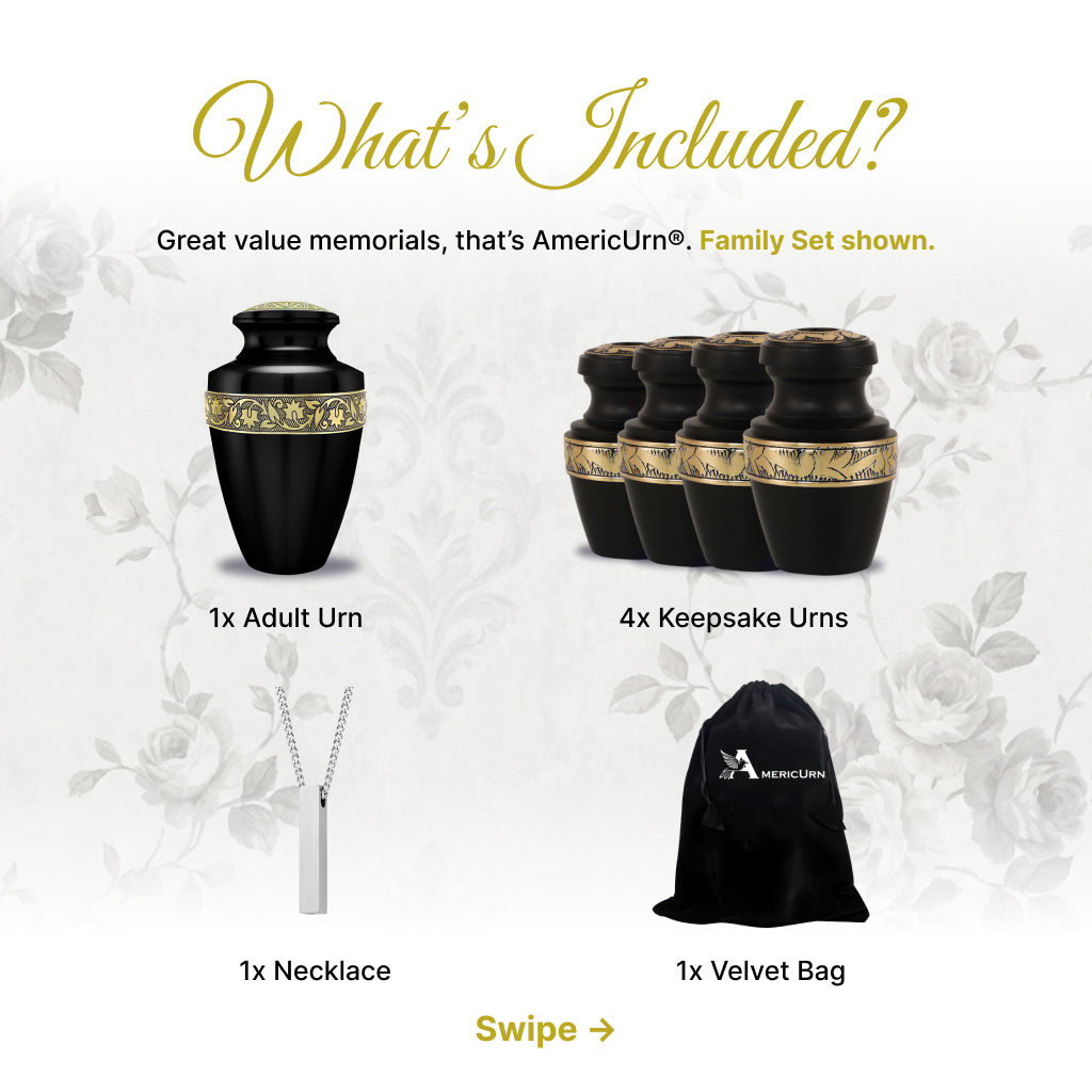 Black & Gold Engraved Grecian Cremation Urn