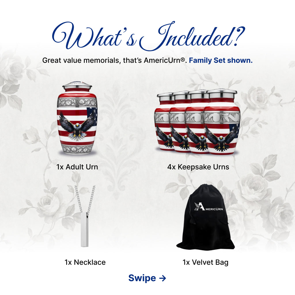 American Flag & Silver Engraved Cremation Urn