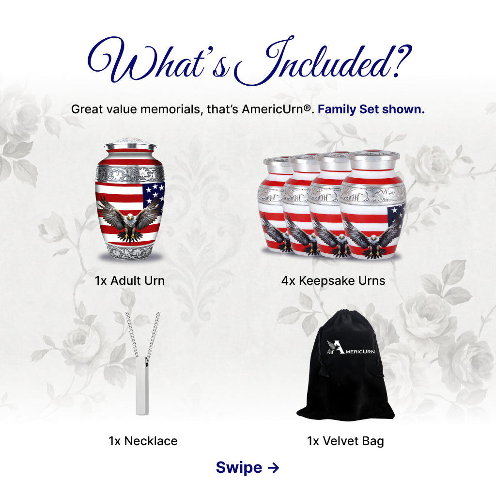 American Flag & Silver Engraved Cremation Urn