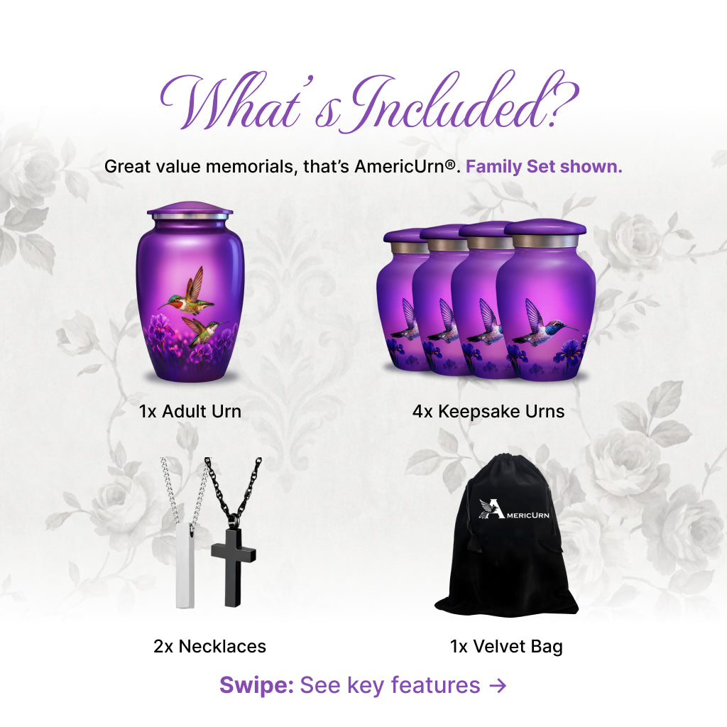 Purple Hummingbird Image Cremation Urn