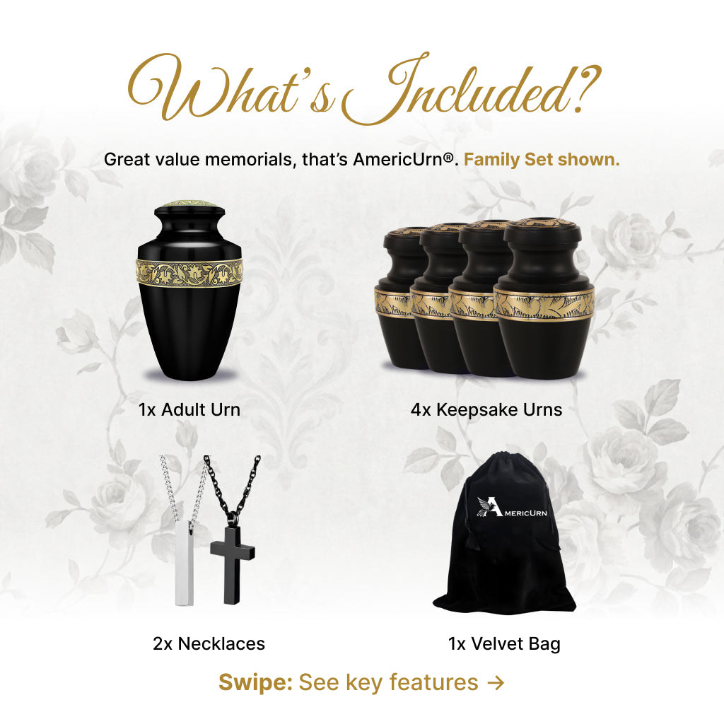 Black & Gold Engraved Grecian Cremation Urn