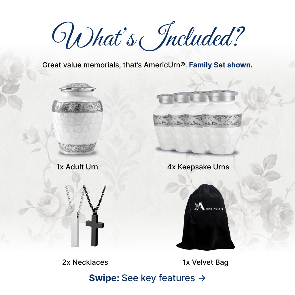 White Patch & Silver Hand-Engraved Cremation Urn