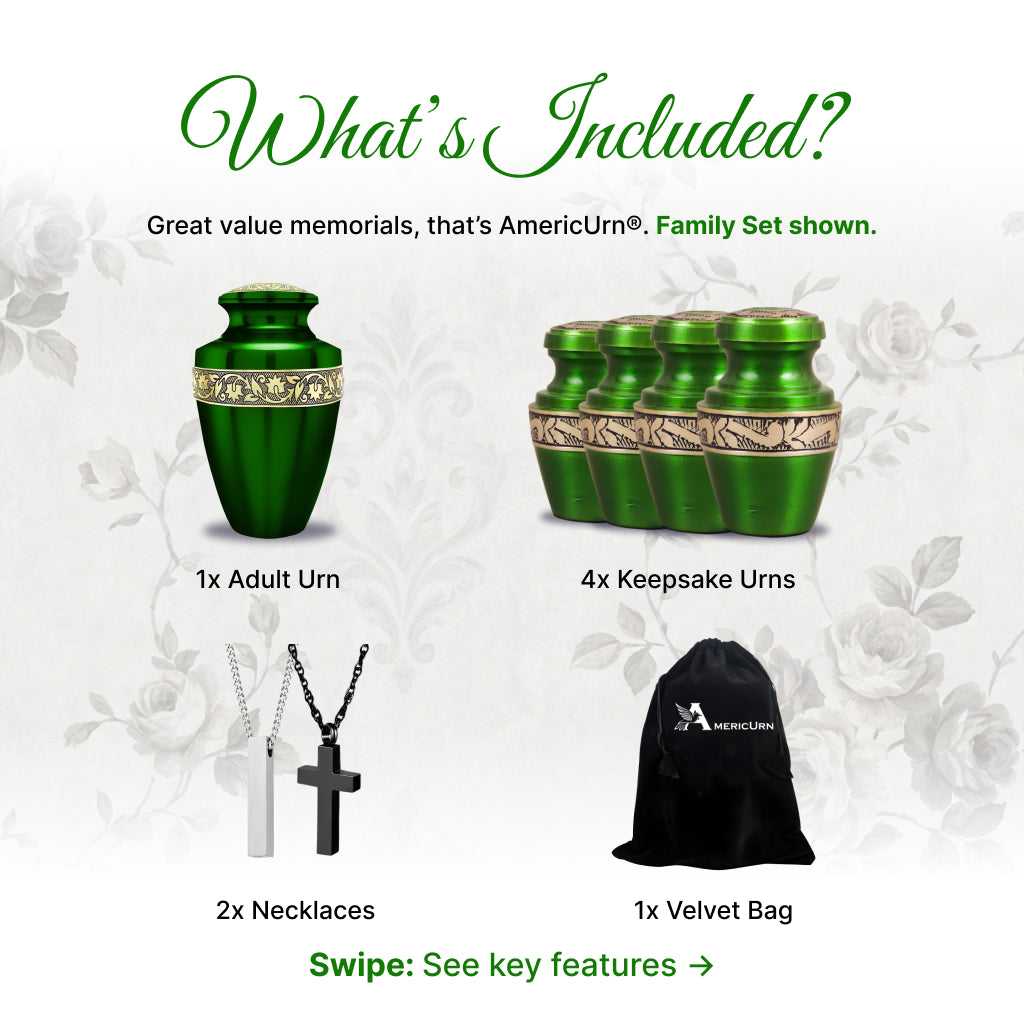 Green & Gold Engraved Grecian Cremation Urn